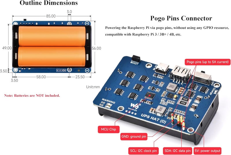 UBEEKOO UPS HAT (D) لجهاز Raspberry Pi، مزود طاقة غير منقطع 5V، يدعم بطارية 21700 (غير مدرجة)، تصميم موصل دبابيس بوجو متوافق مع Raspberry Pi 4B/3B+/3B، إلخ. - Image 5